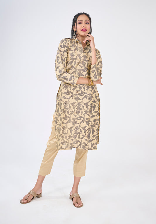 GOLD FLORAL PRINTED KURTA TOP BESU INDIA