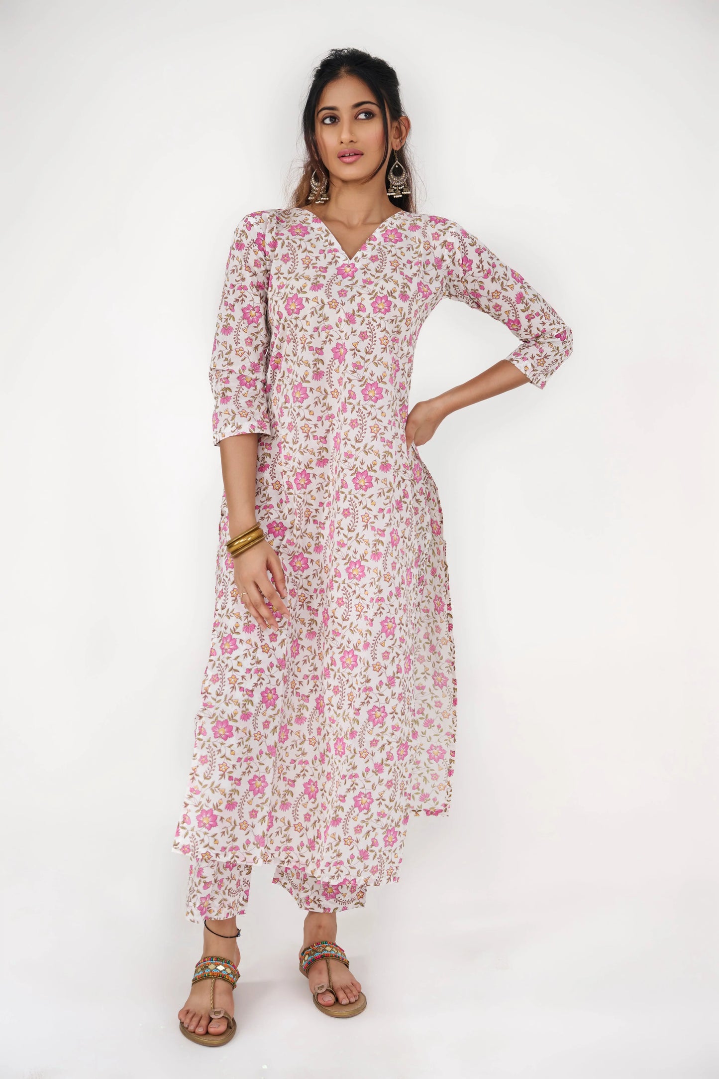 PINK FLORAL CO-ORD KURTA SET BESU INDIA