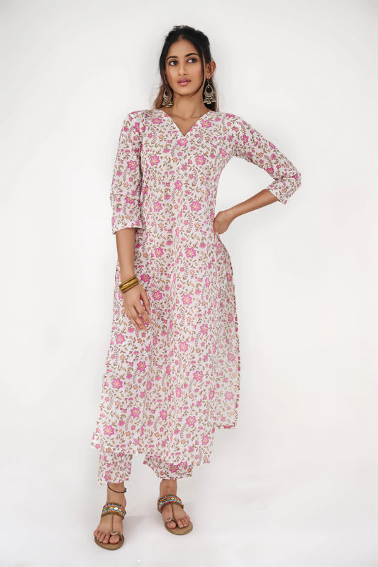 PINK FLORAL CO-ORD KURTA SET BESU INDIA