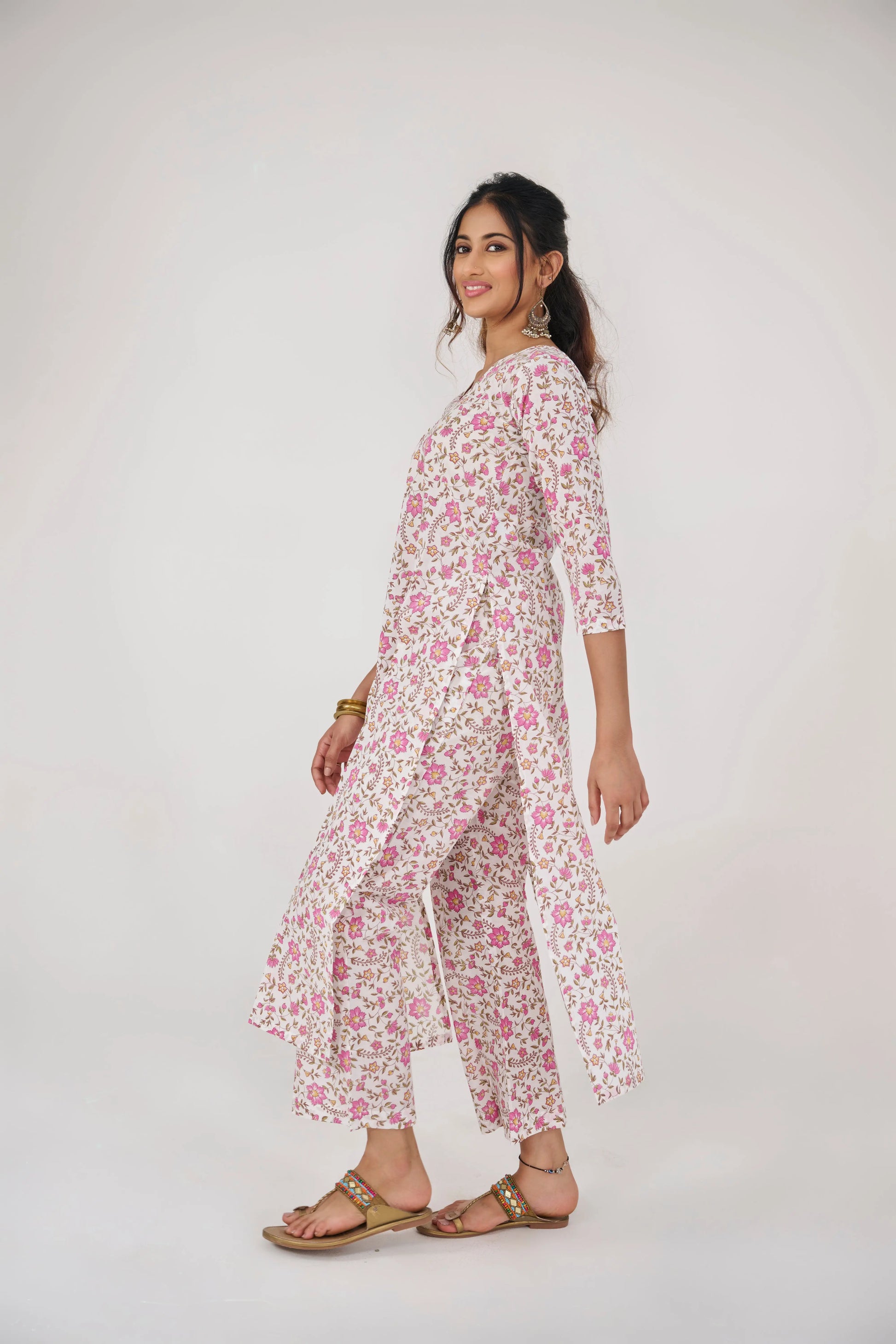 PINK FLORAL CO-ORD KURTA SET BESU INDIA