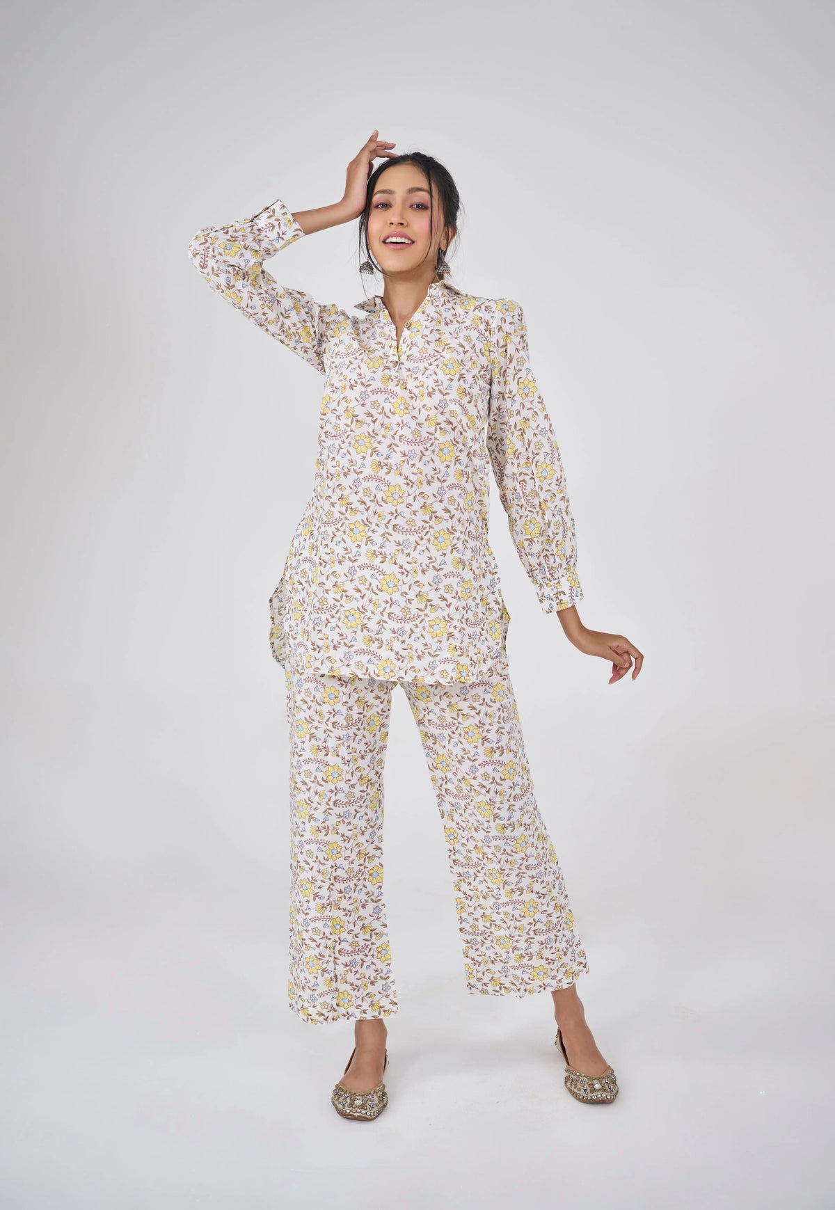 YELLOW FLORAL CO-ORD KURTA SET BESU INDIA