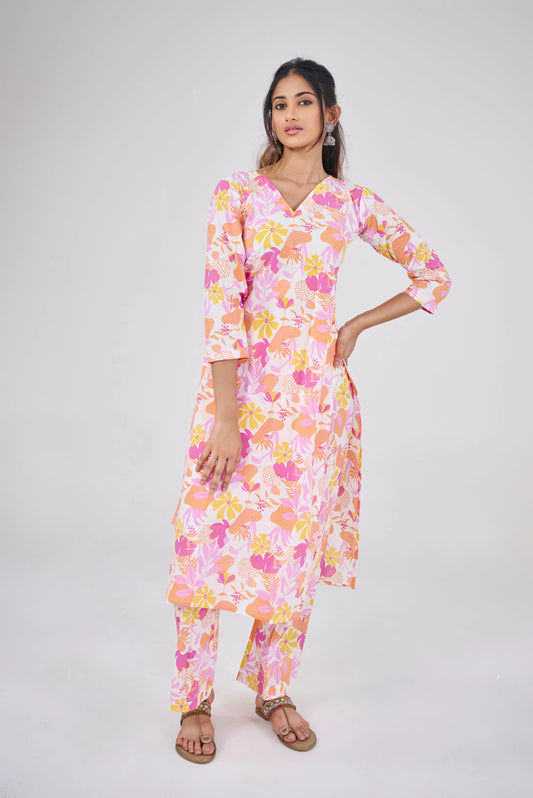 POP ORANGE FLORAL CO-ORD SET BESU INDIA