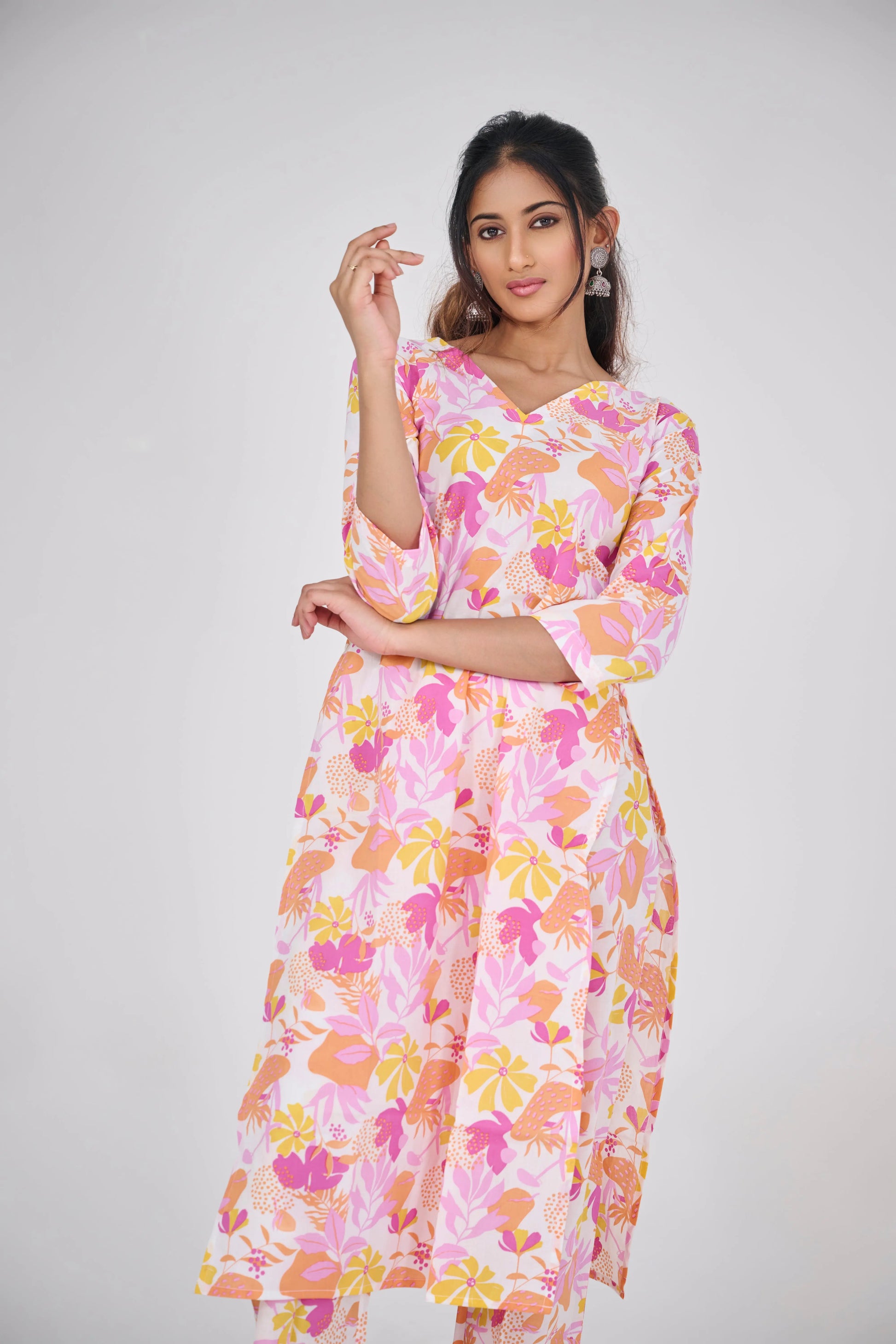 POP ORANGE FLORAL CO-ORD SET BESU INDIA