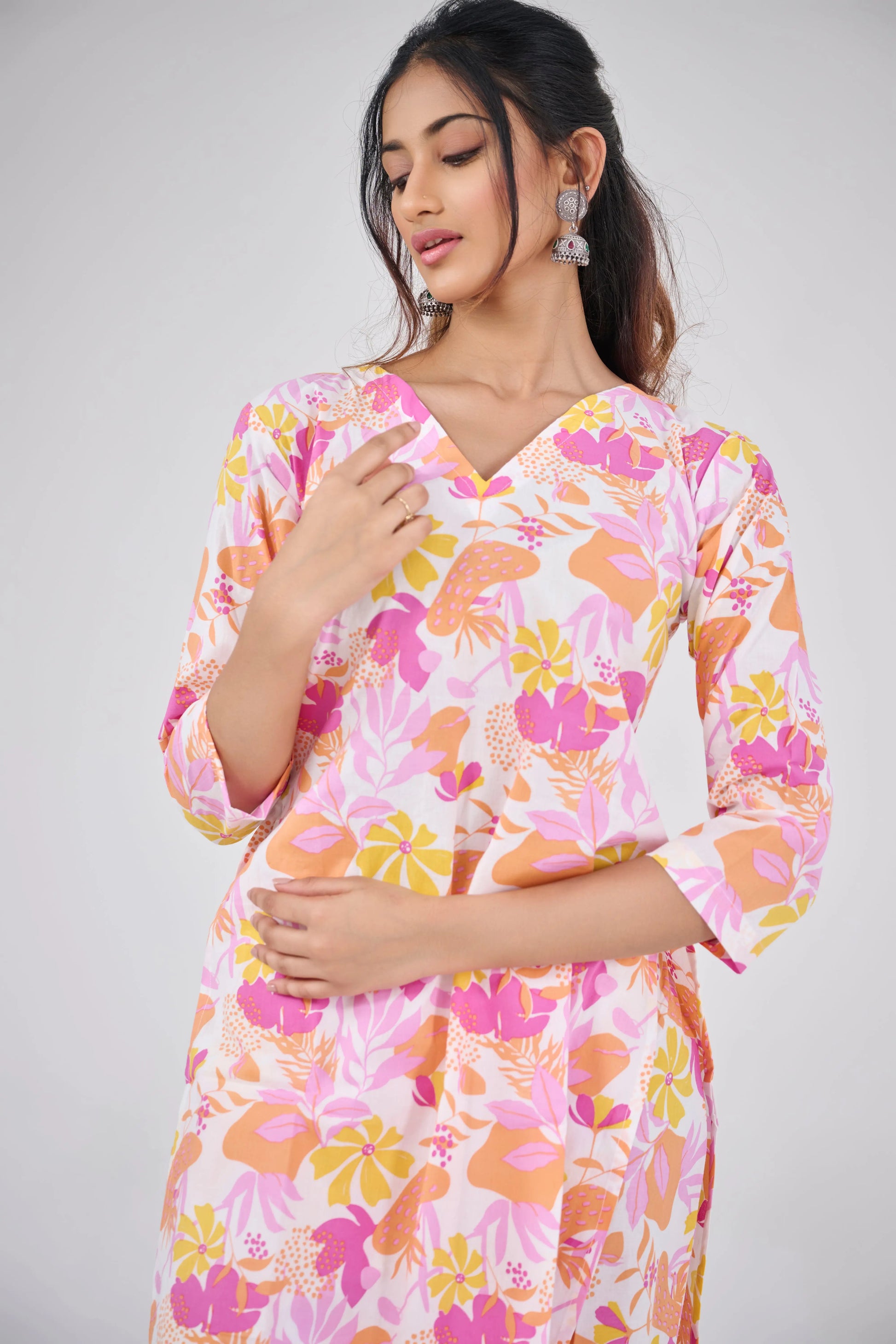 POP ORANGE FLORAL CO-ORD SET BESU INDIA