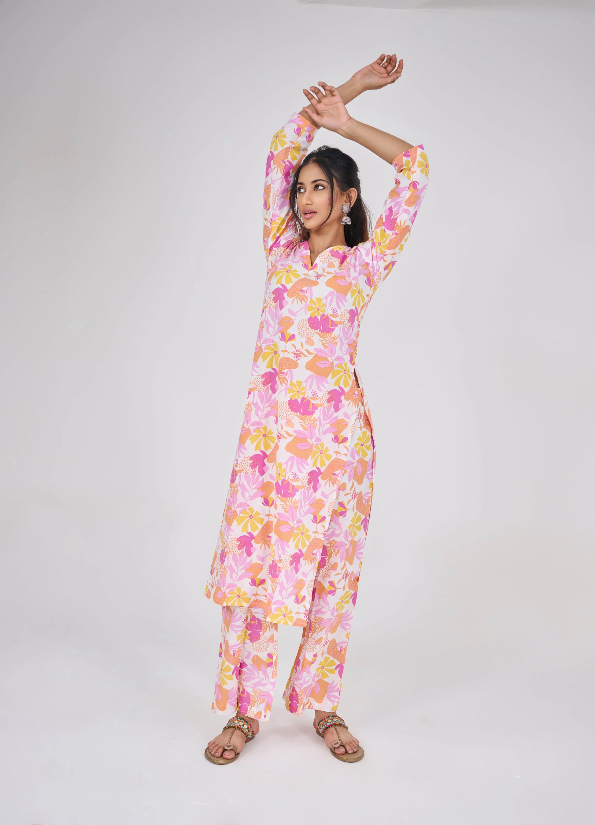 POP ORANGE FLORAL CO-ORD SET BESU INDIA