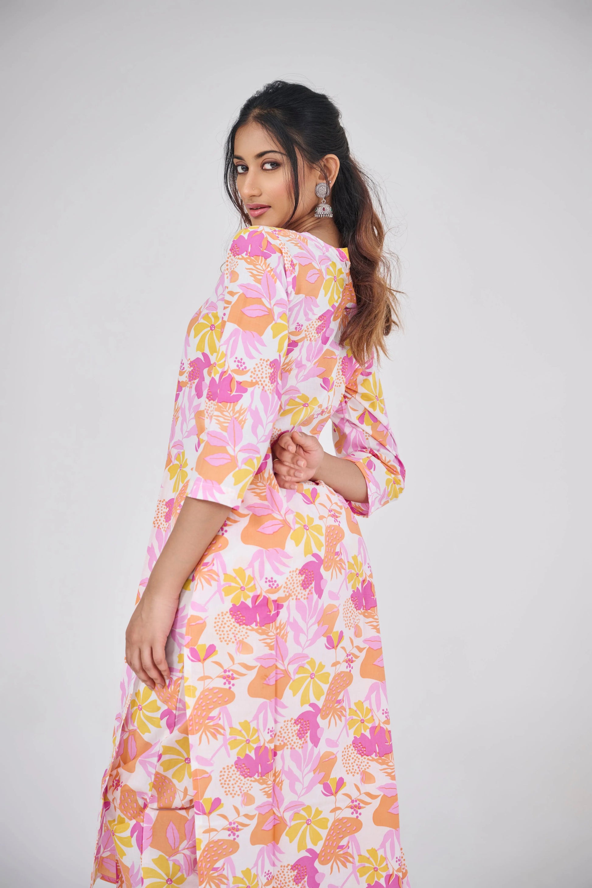 POP ORANGE FLORAL CO-ORD SET BESU INDIA