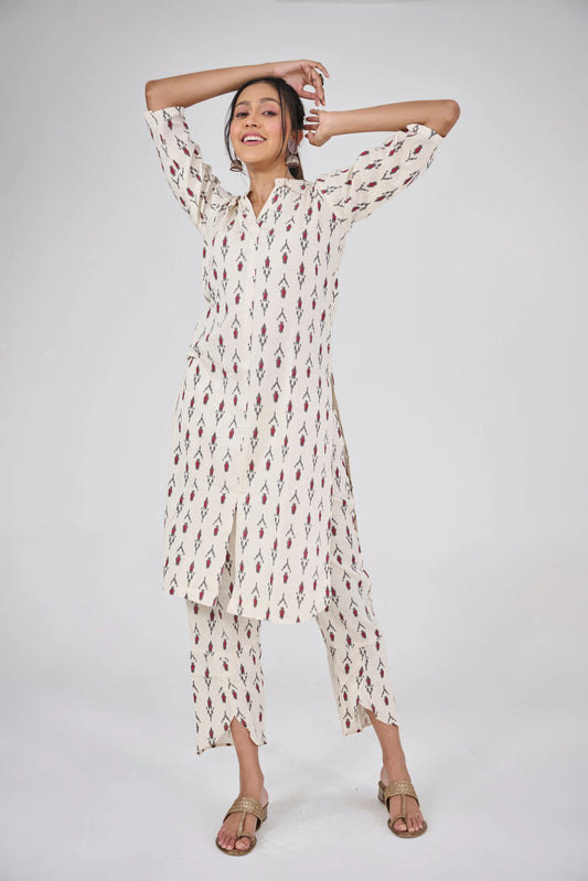 RED HANGMAN PRINT CO-ORD KURTA SET BESU INDIA
