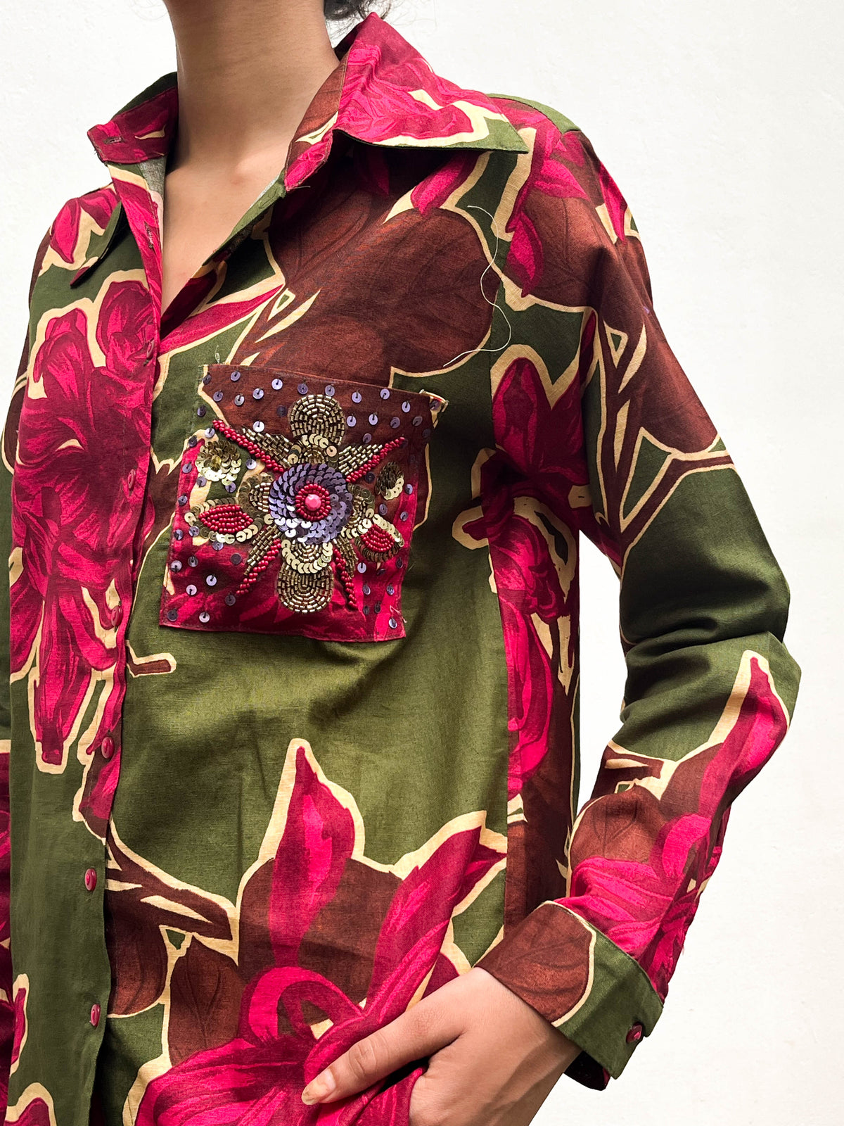 FLORAL PRINT AND EMBROIDERED COTTON CO-ORD  SET BESU INDIA