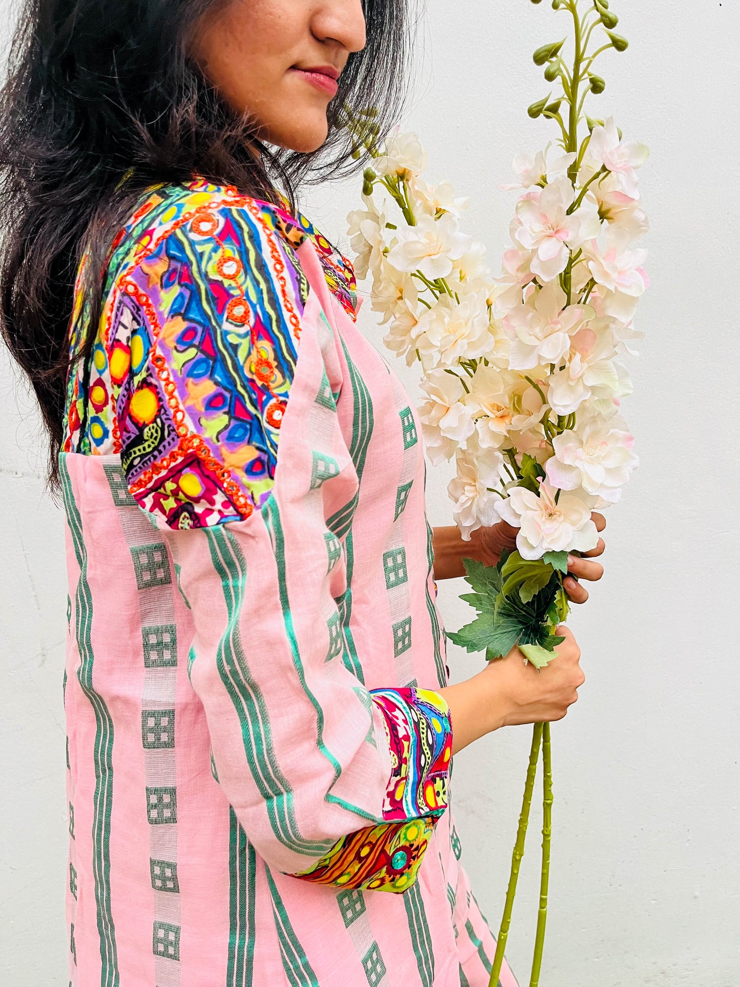 LIGHT PINK PATCH WORK COTTON CO-ORD SET BESU INDIA
