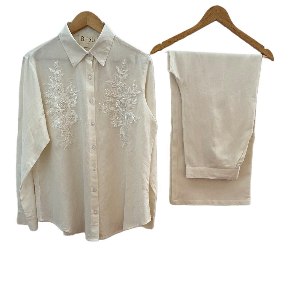 WHITE COTTON EMBELLISHED CLASSIC CO-ORD BESU INDIA