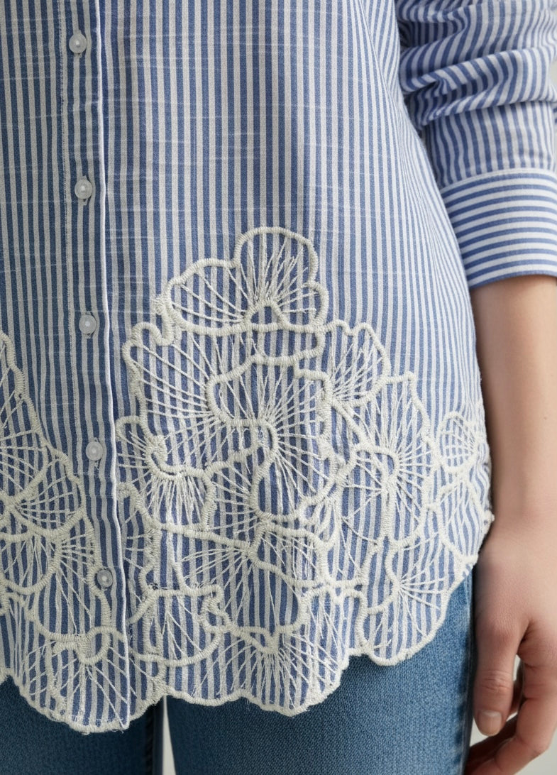 BLUE AND WHITE STRIPED CUTWORK SHIRT BESU INDIA