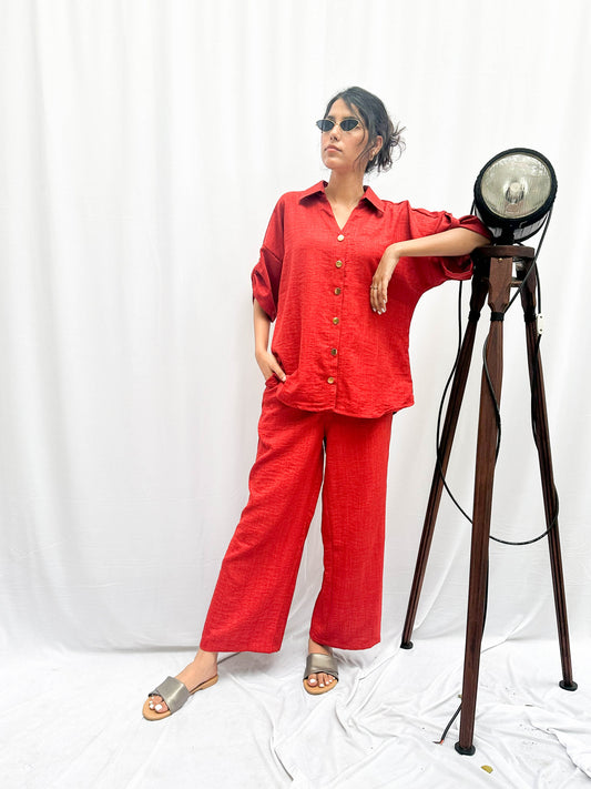 BURNT ORANGE FUN CO-ORDS WITH GOLD BUTTONS BESU INDIA