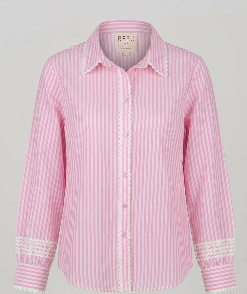 THE COTTON CANDY SCALLOP-TRIM STRIPE SHIRT BESU INDIA