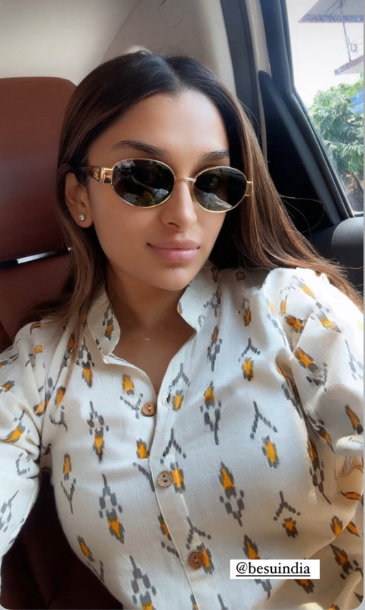 ACTOR DHANYA RAMKUMAR IN OUR IKKAT PRINT COTTON KURTA SET BESU INDIA