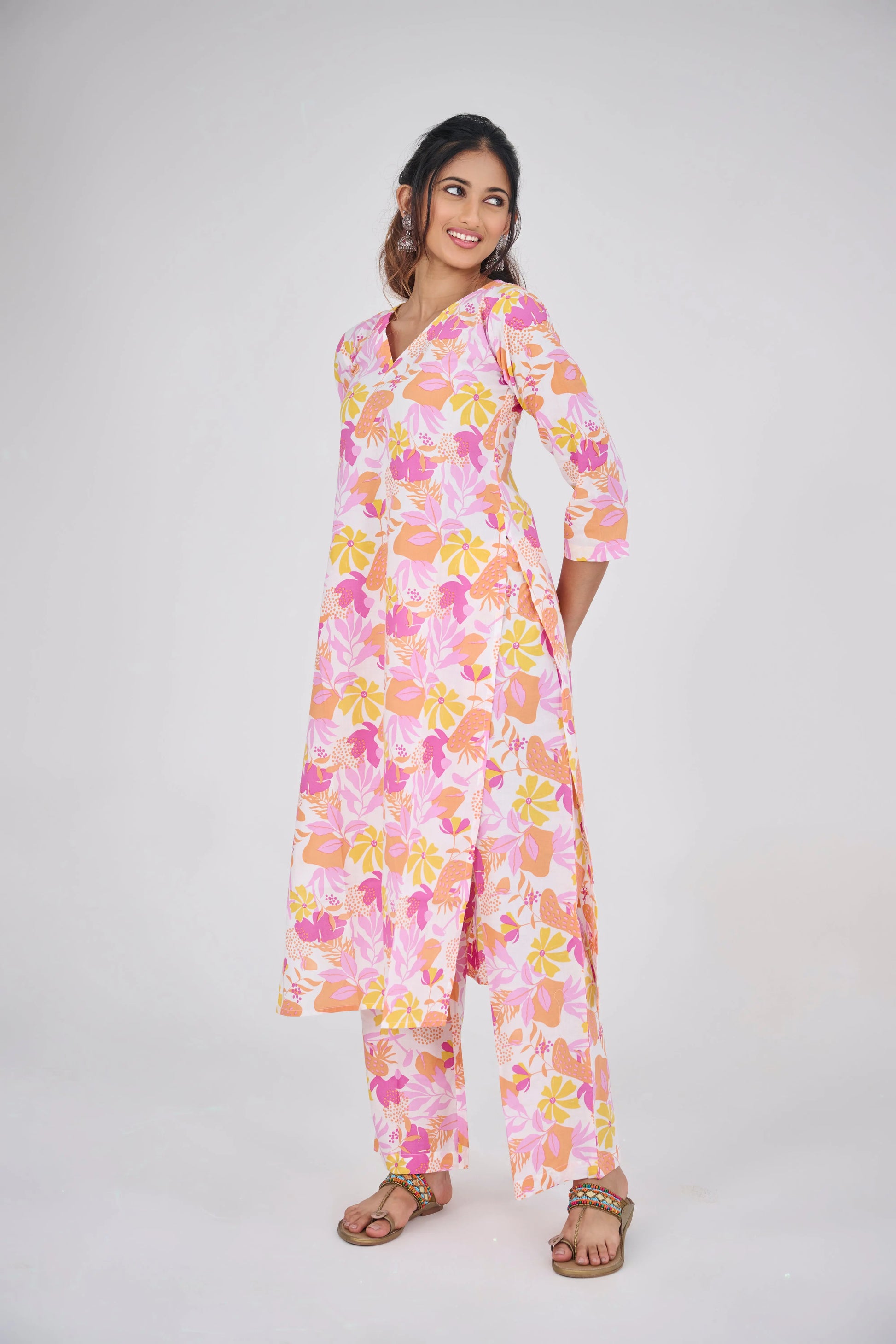 POP ORANGE FLORAL CO-ORD SET BESU INDIA