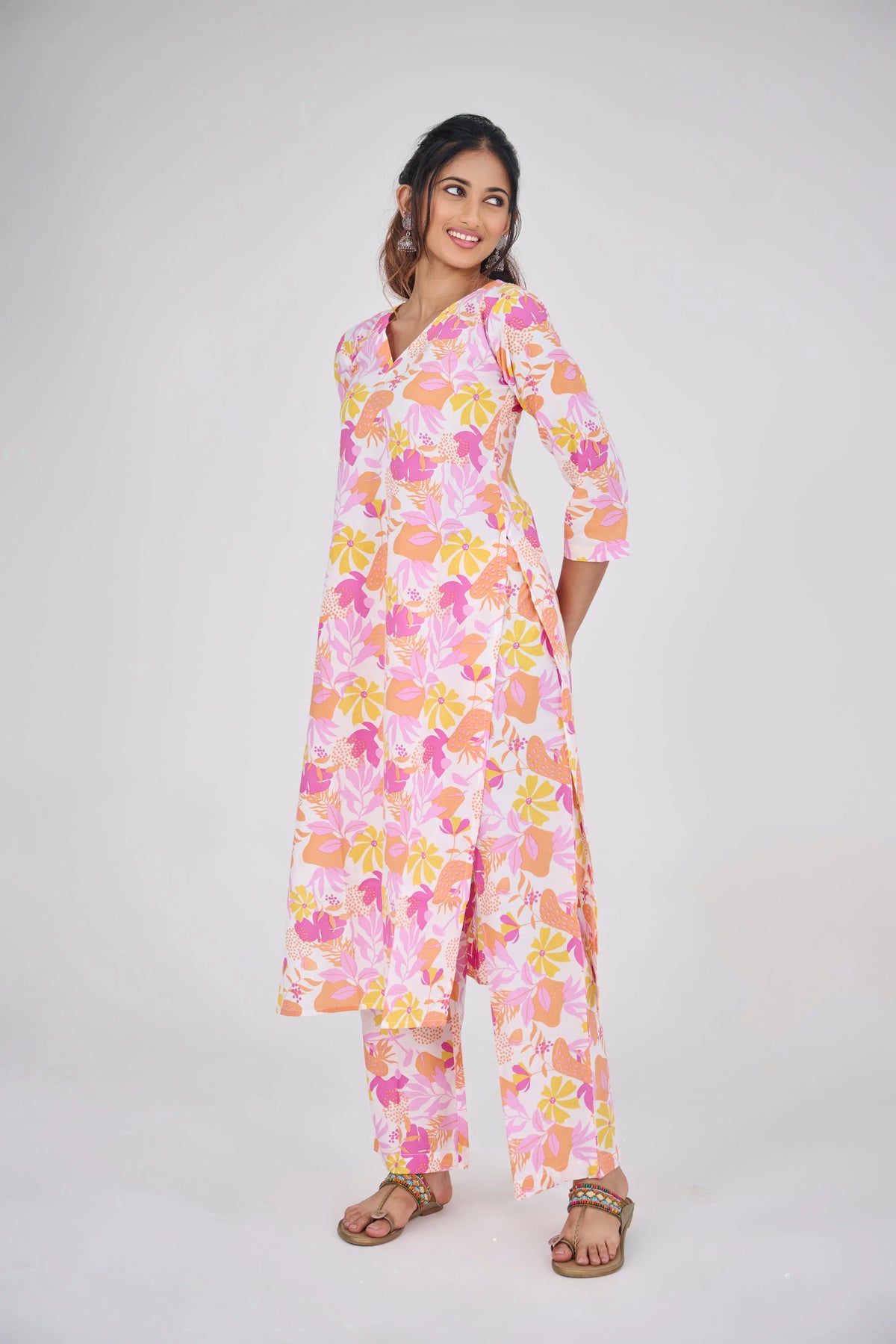 POP ORANGE FLORAL CO-ORD SET BESU INDIA