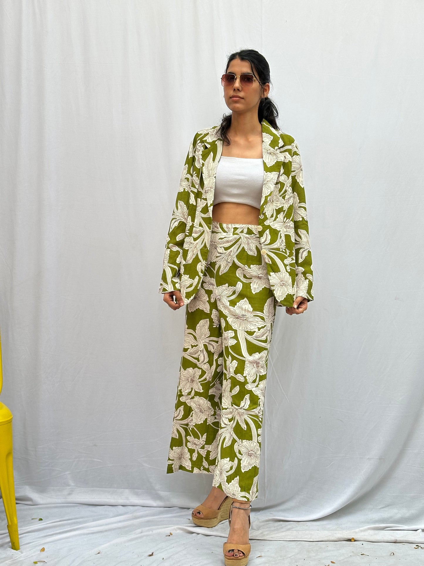 FLORAL PRINT COTTON BLAZER AND PANT SET BESU INDIA