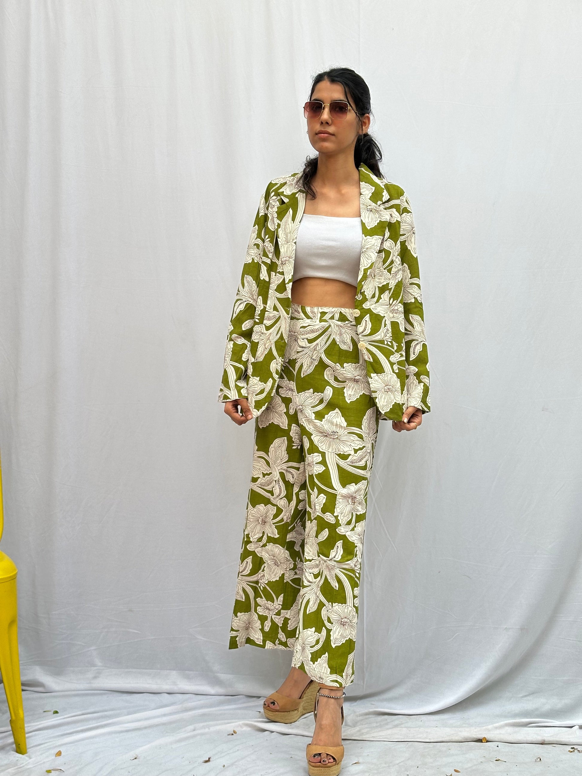 FLORAL PRINT COTTON BLAZER AND PANT SET BESU INDIA