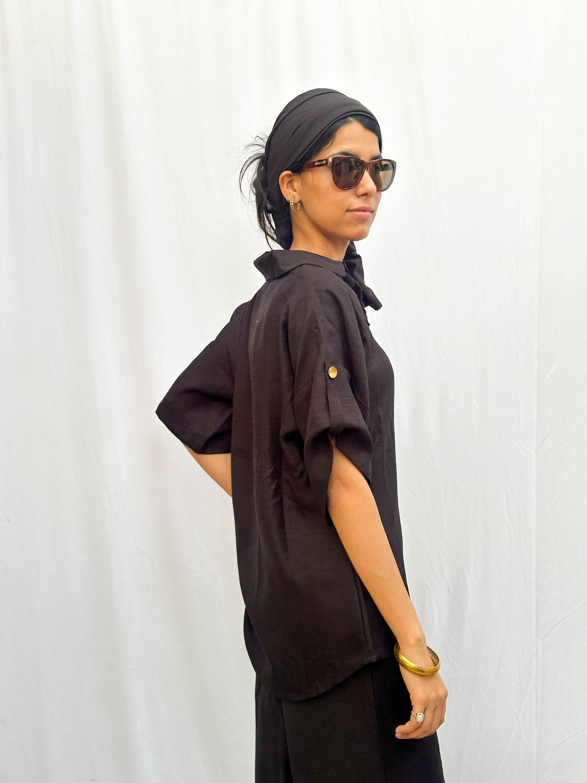 Black Cotton Co-Ord with Signature Gold Buttons BESU INDIA