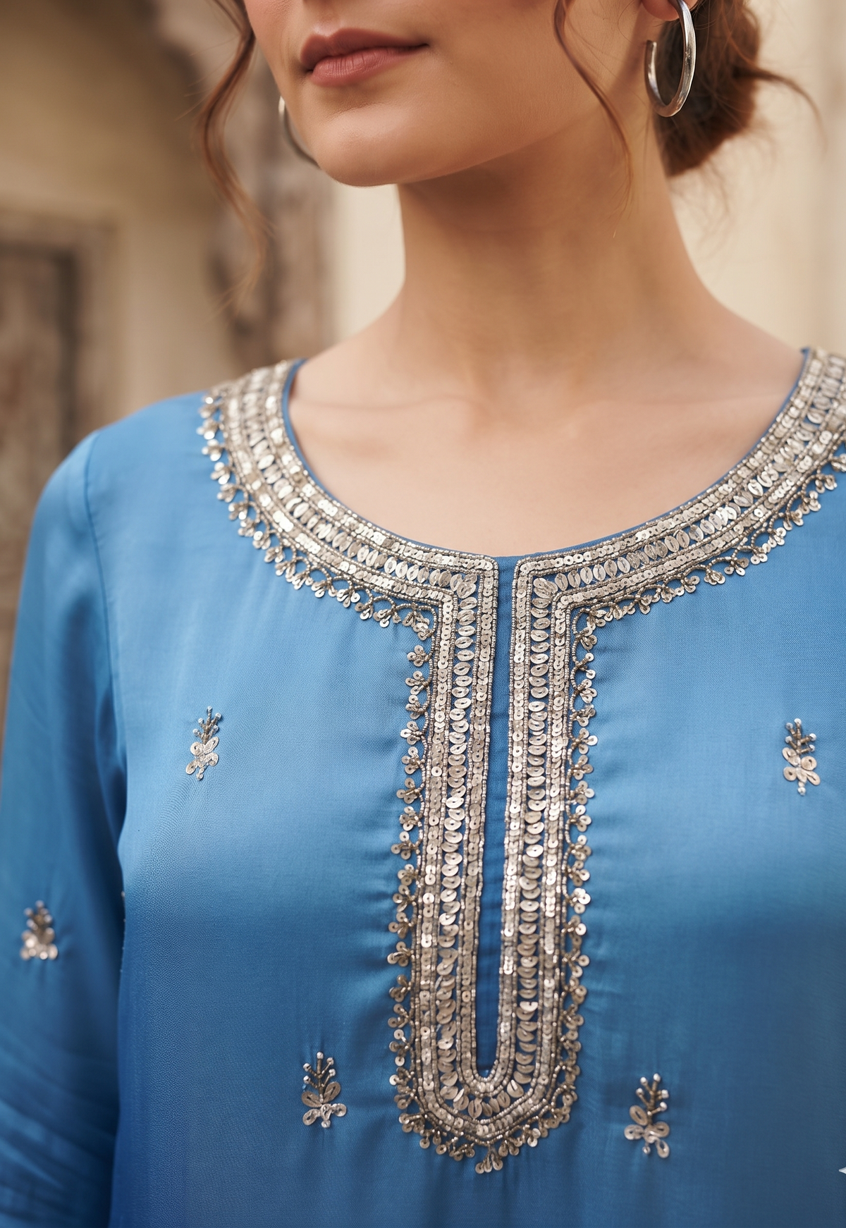 OMBRÉ BLUE EMBROIDERED KURTA WITH PANTS AND DUPATTA BESU INDIA