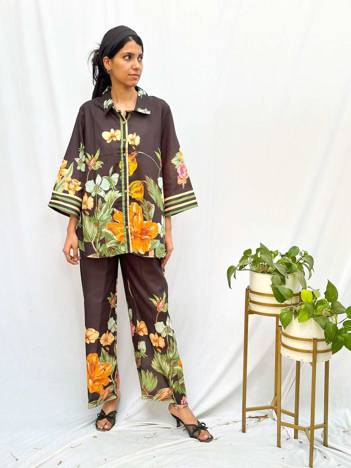 BLACK TROPICAL PRINT COTTON CO-ORD SET BESU INDIA