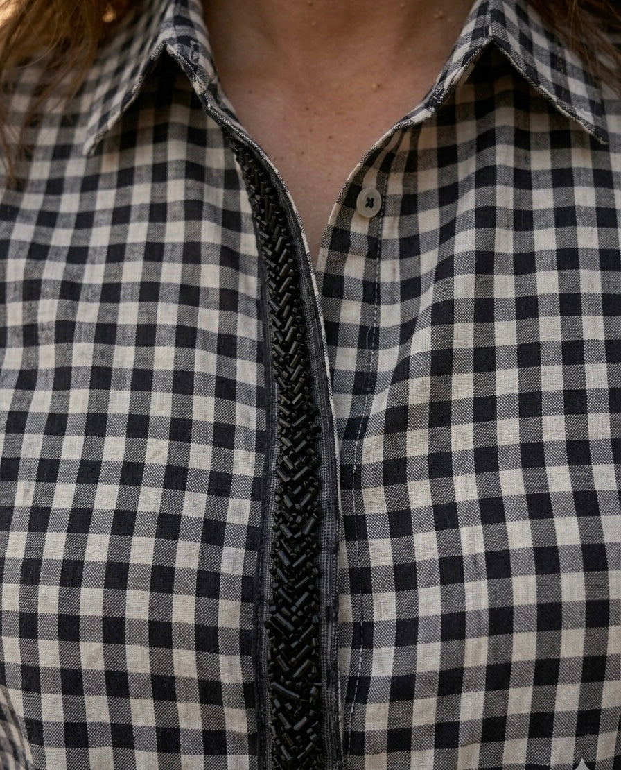 BLACK CHECKS SHIRT WITH EMBROIDERED PLACKET BESU INDIA