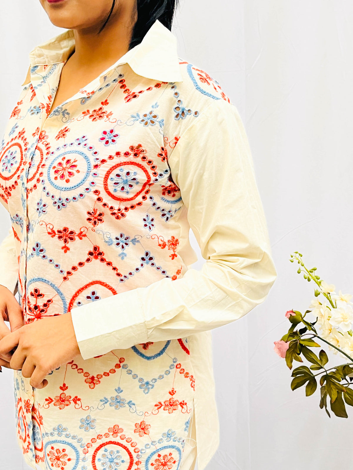CREAM IS EMBROIDERED HAKOBA CO-ORDS BESU INDIA