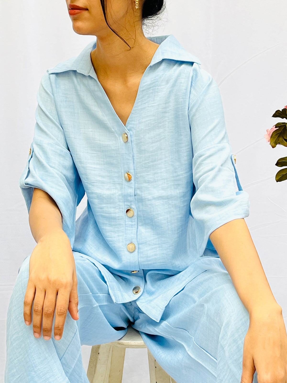 ACTOR DHANYA RAMKUMAR IN OUR LIGHT BLUE COTTON COMFORT CO-ORDS BESU INDIA