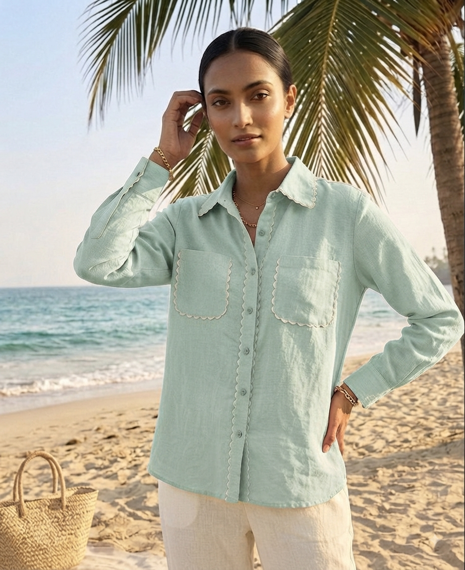 MINT GREEN SHIRT WITH SCALLOP DETAIL BESU INDIA