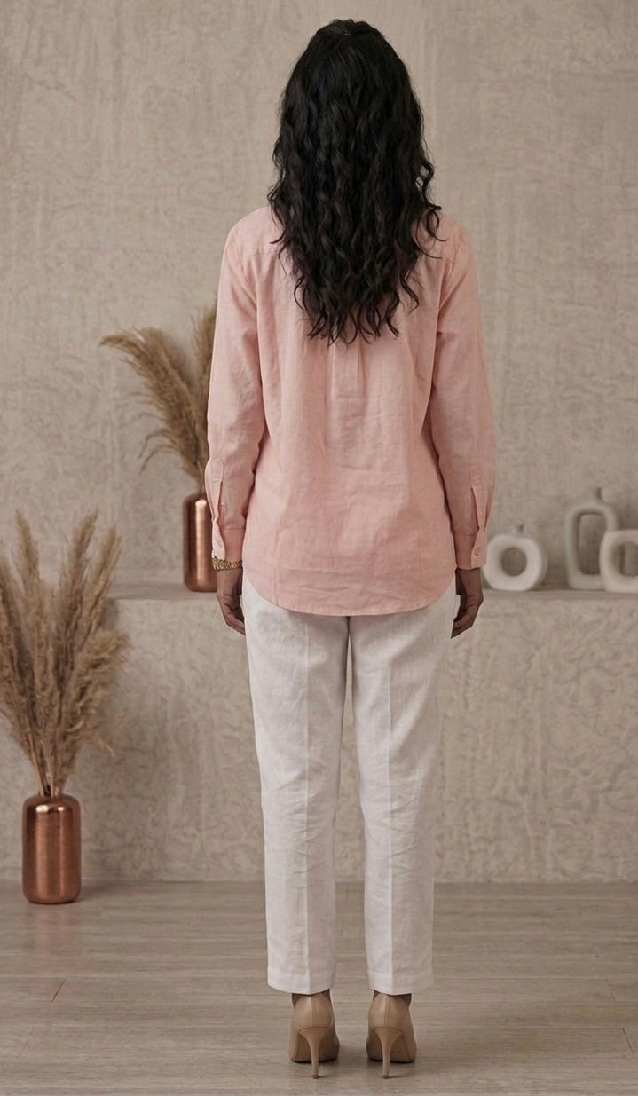 PEACH EMBELLISHED COTTON SHIRT BESU INDIA