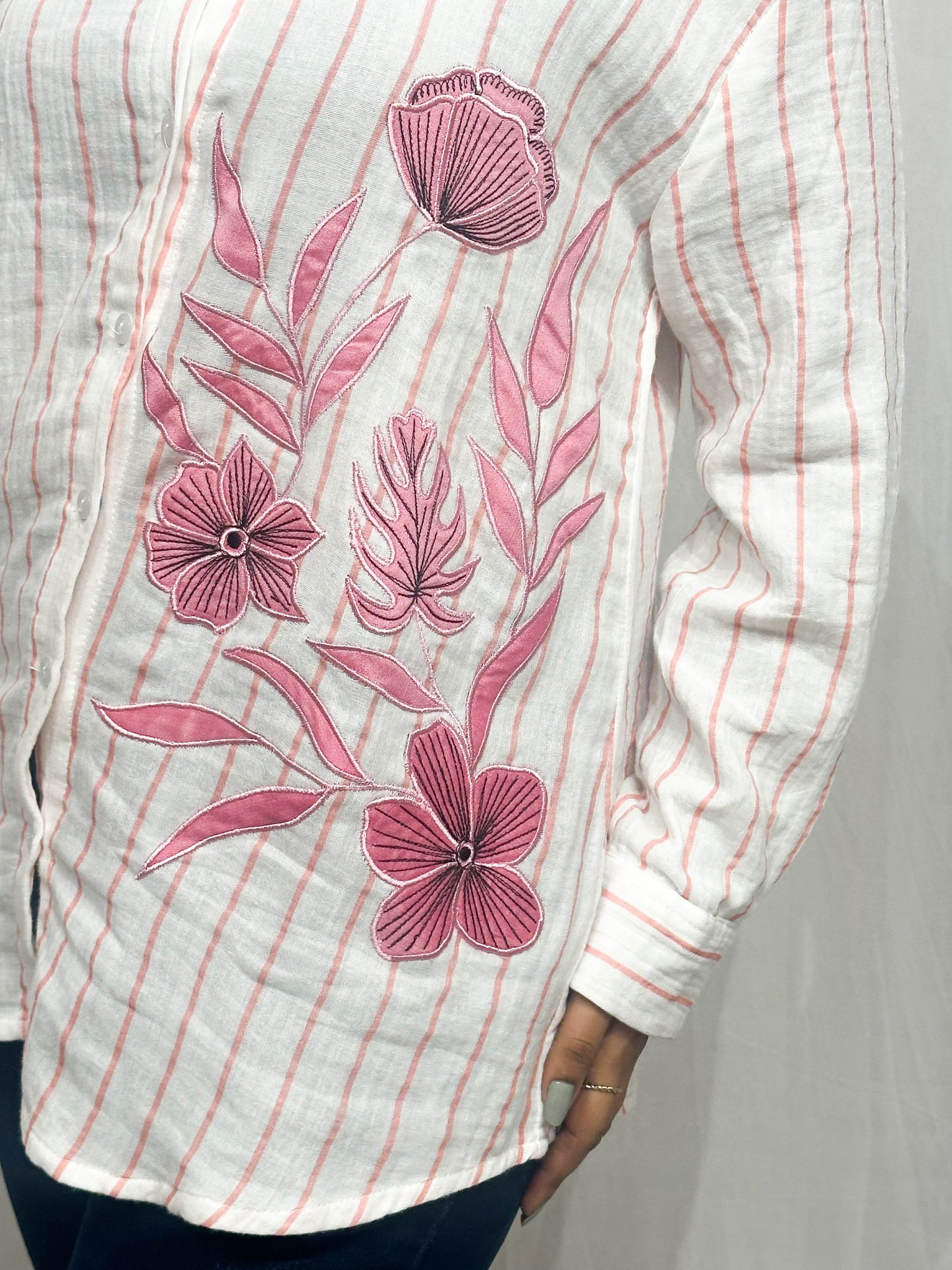 BLACK AND WHITE STRIPED SOFT COTTON SHIRT WITH PATCHWORK BESU INDIA