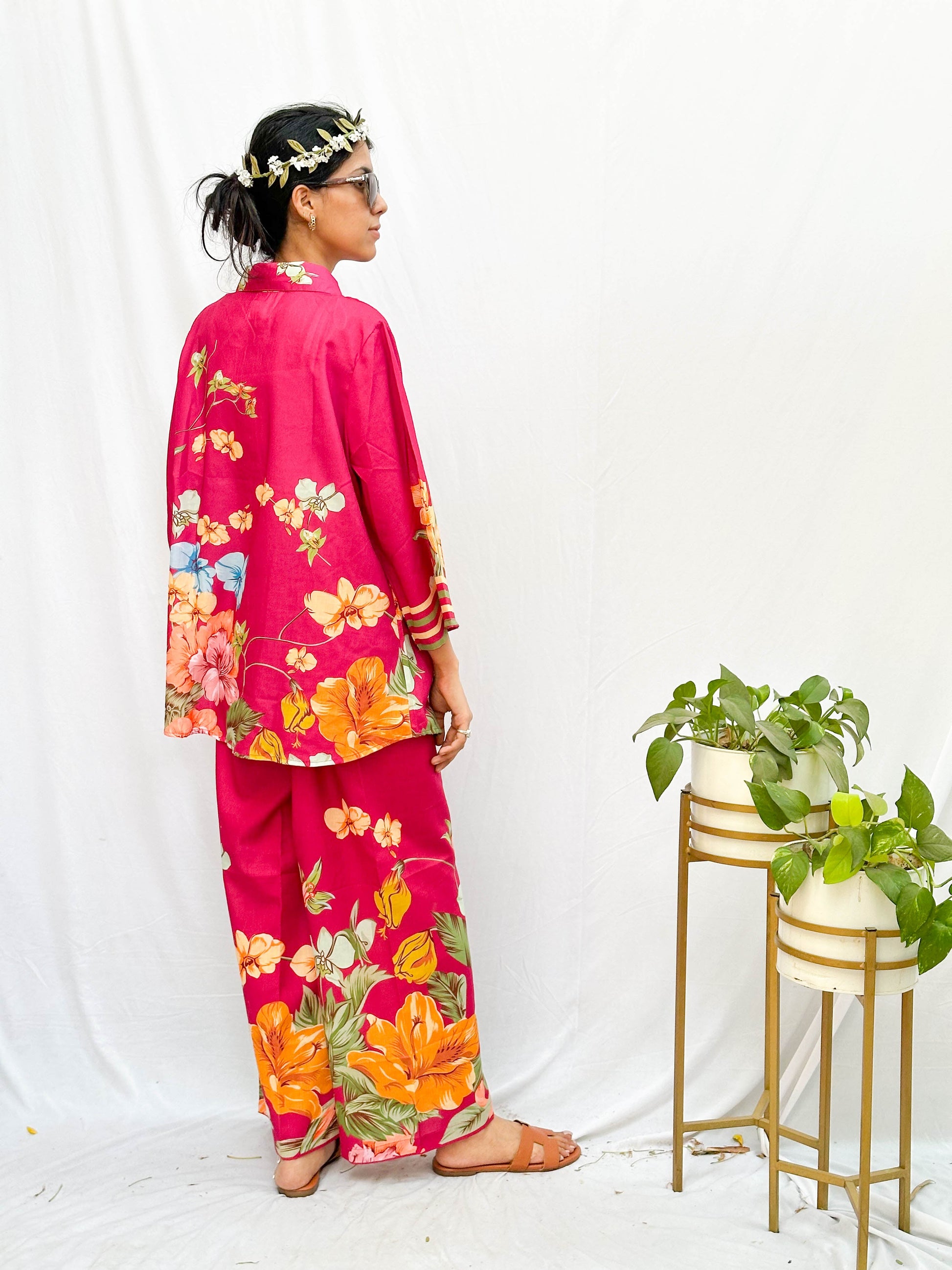 DARK PINK TROPICAL PRINT CO-ORD SET BESU INDIA