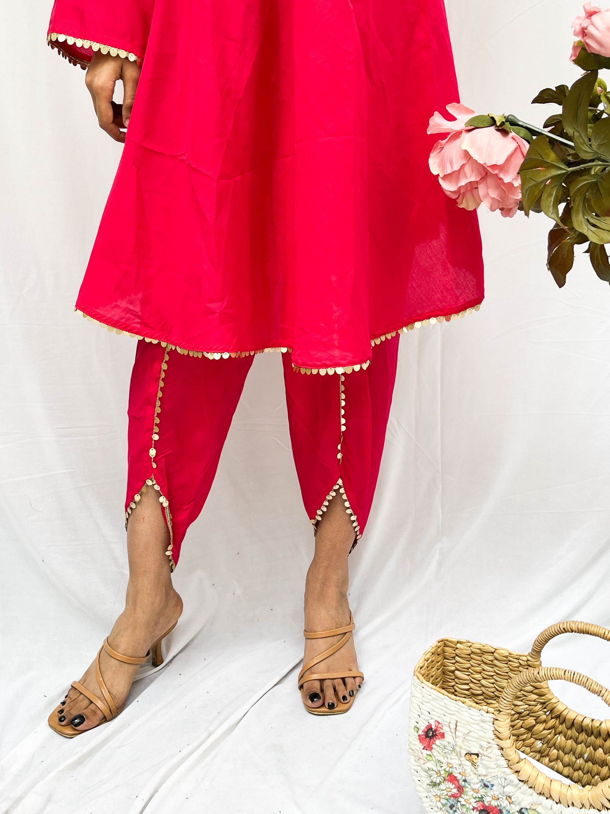 PINK SEQUINS HIGHLIGHTED KURTA SET WITH TULIP PANTS BESU INDIA