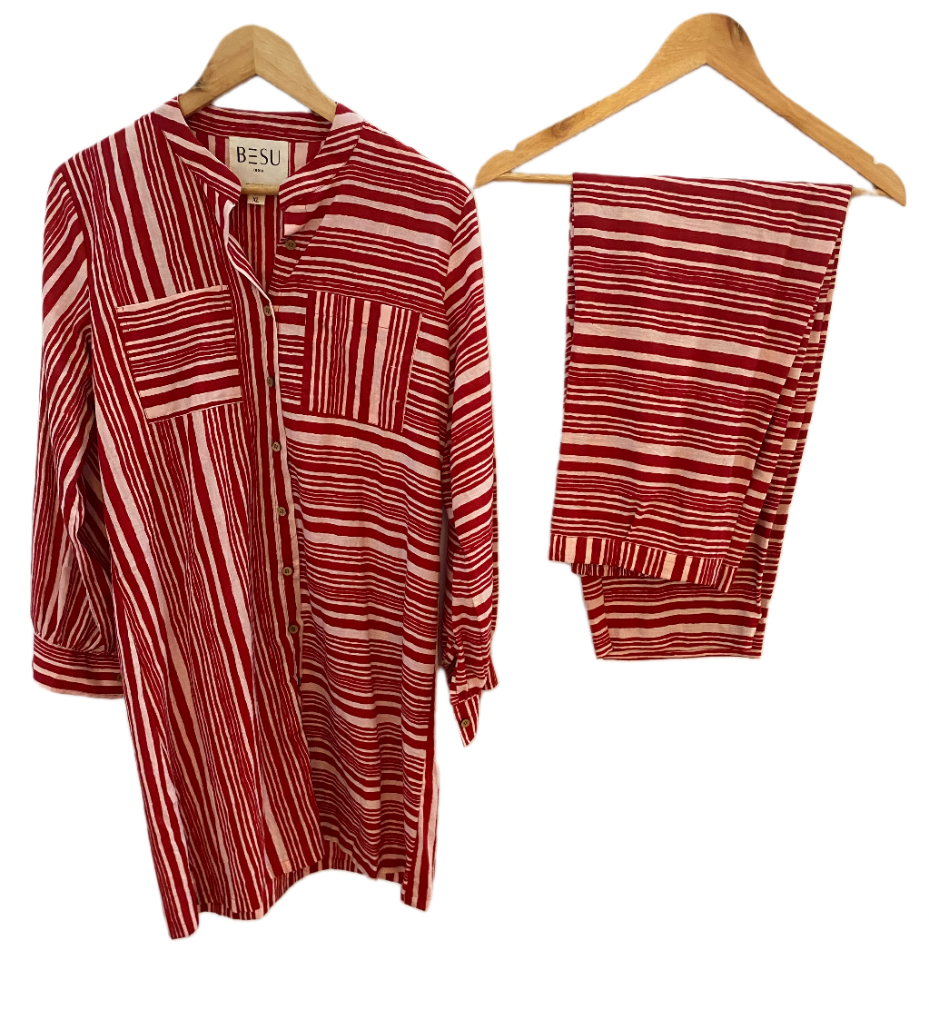 RED STRIPED KURTA CO-ORD SET BESU INDIA