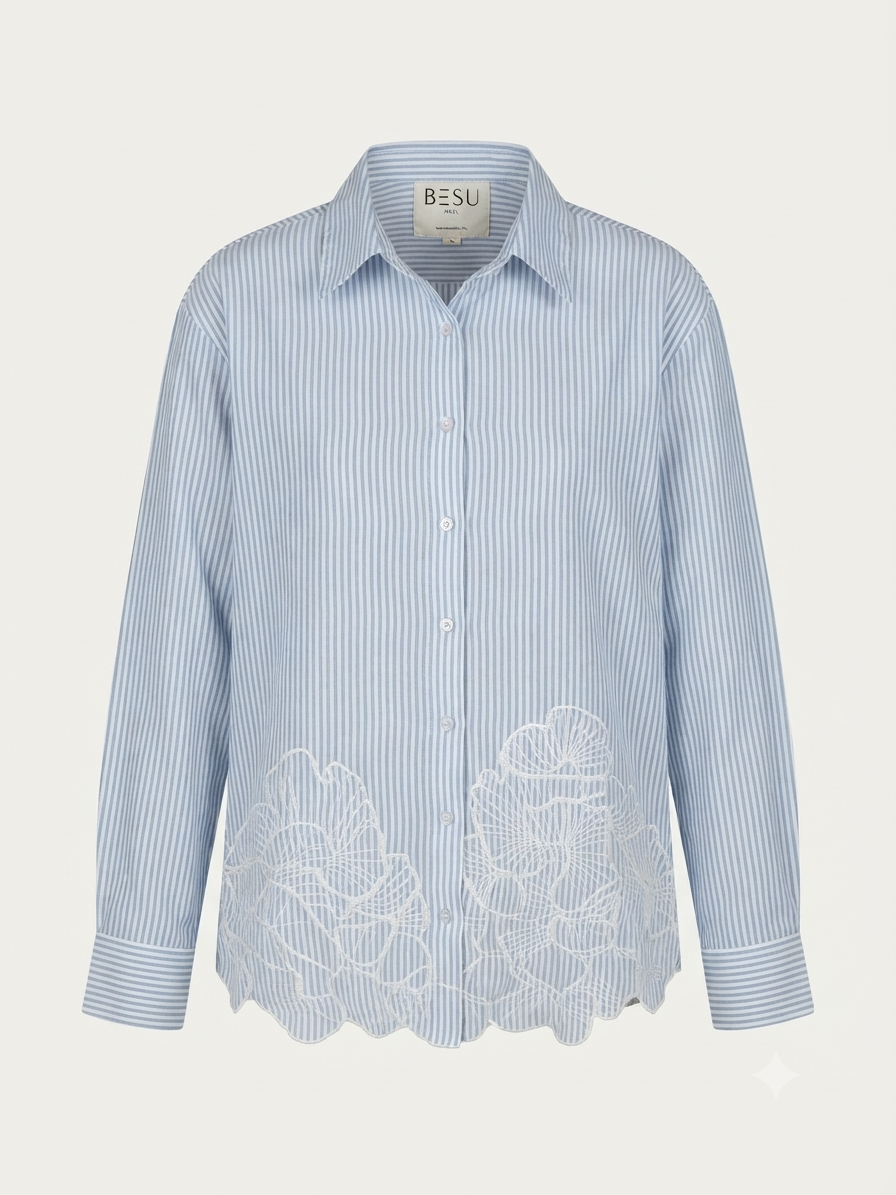 LIGHT BLUE STRIPED CUTWORK SHIRT BESU INDIA