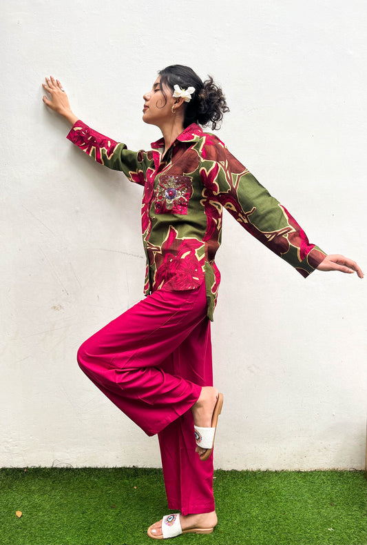 FLORAL PRINT AND EMBROIDERED COTTON CO-ORD  SET BESU INDIA