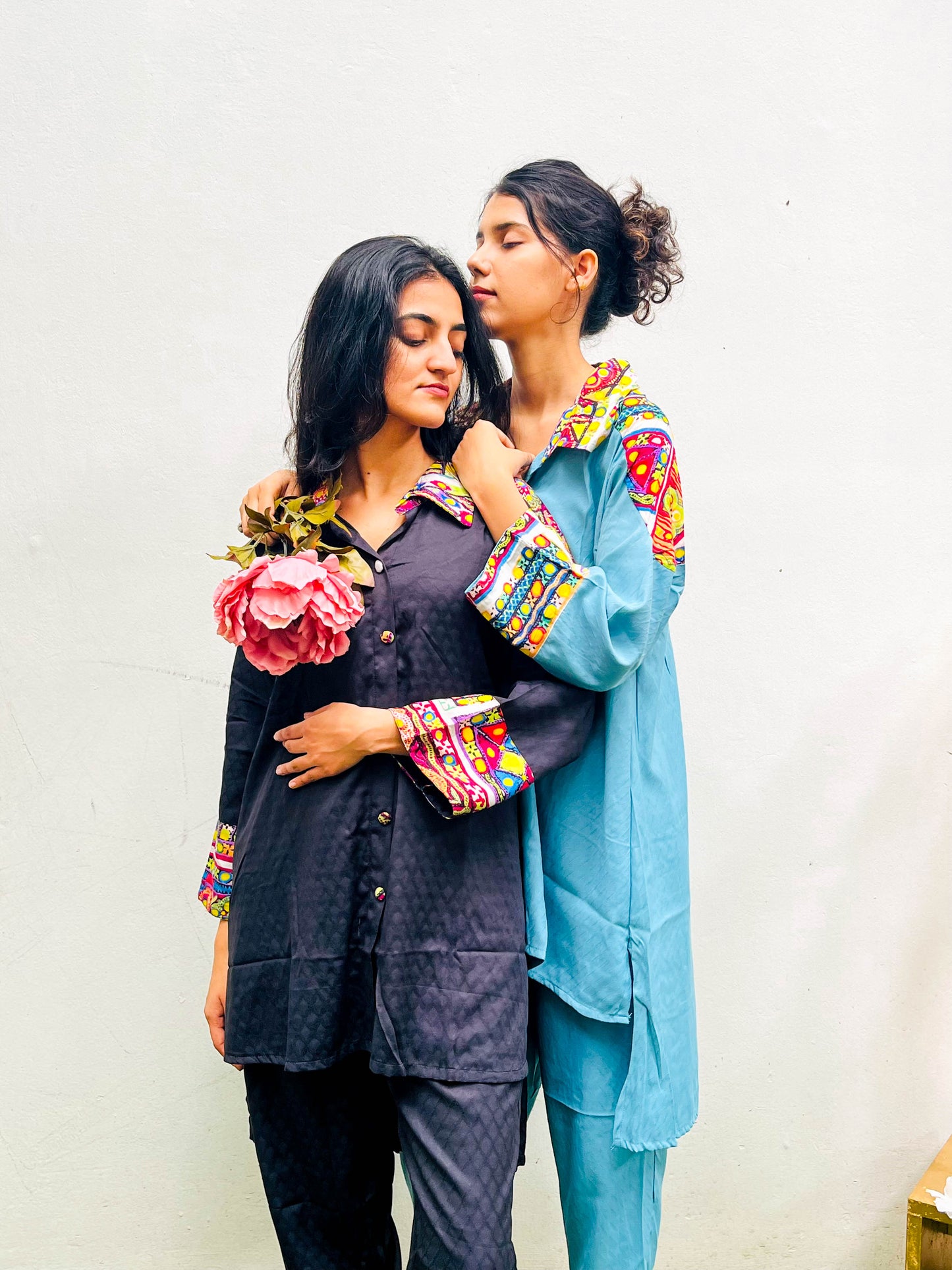 BLUE PATCH WORKED COTTON CO-ORD / KURTA SET BESU INDIA