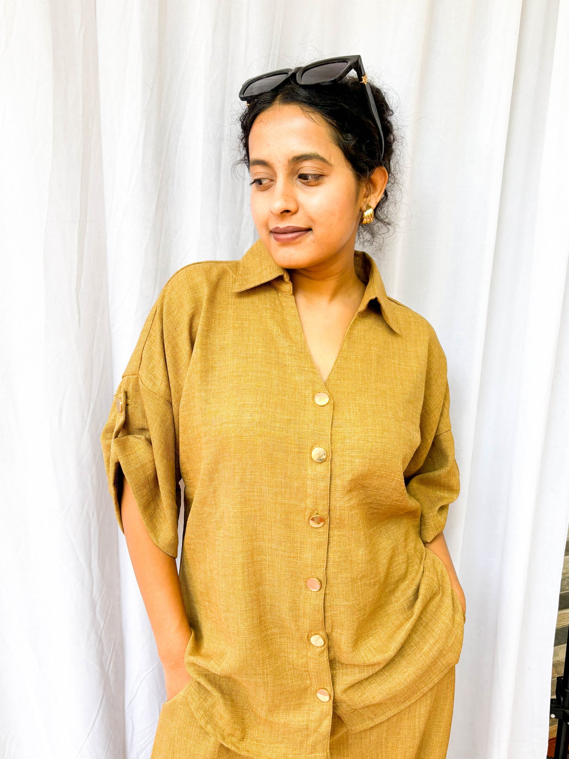 BROWN SOFT COTTON CO-ORDS WITH GOLD BUTTONS BESU INDIA