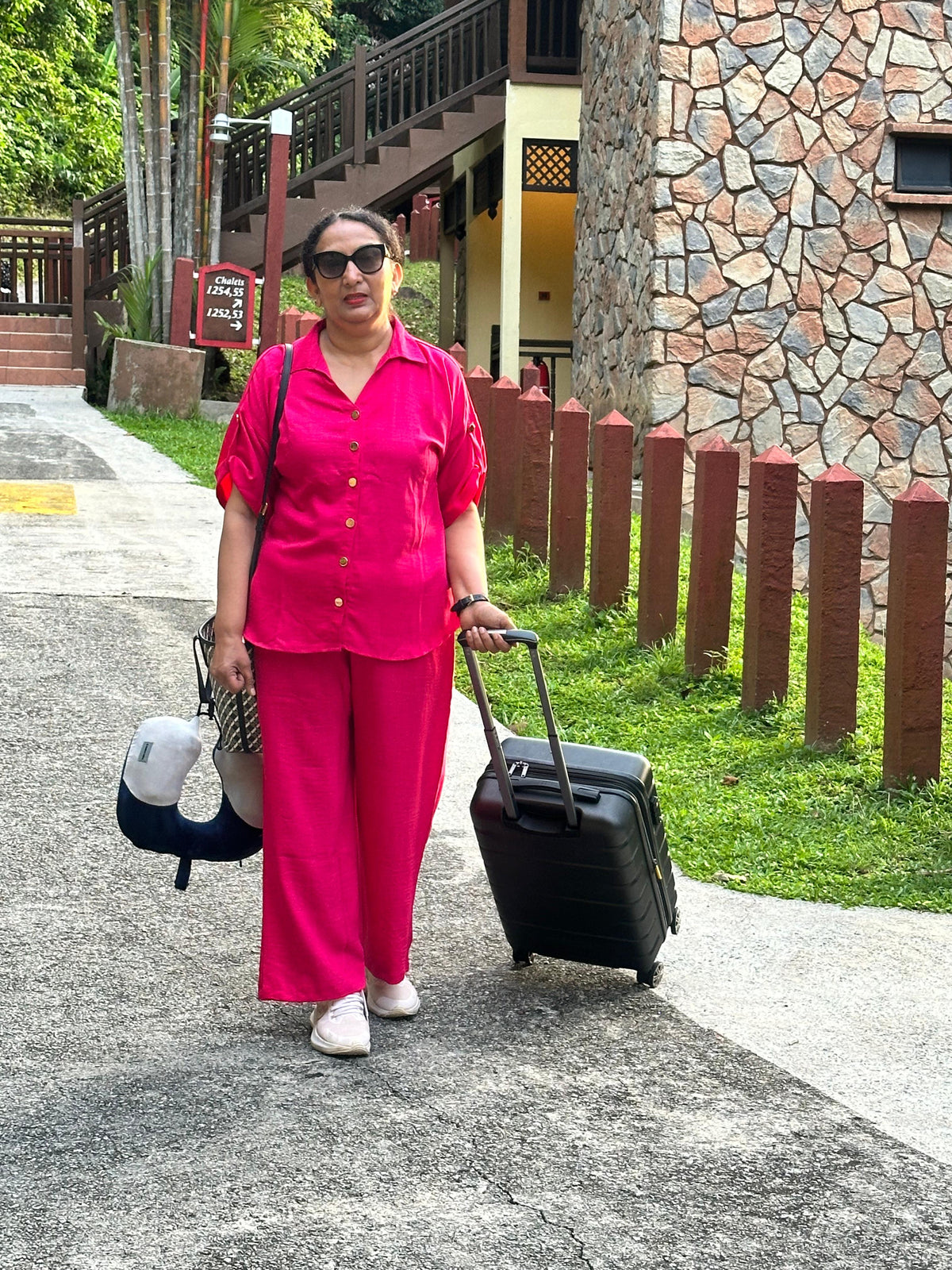 PINK SOFT LINEN SMART CO-ORD SET WITH GOLD BUTTONS BESU INDIA