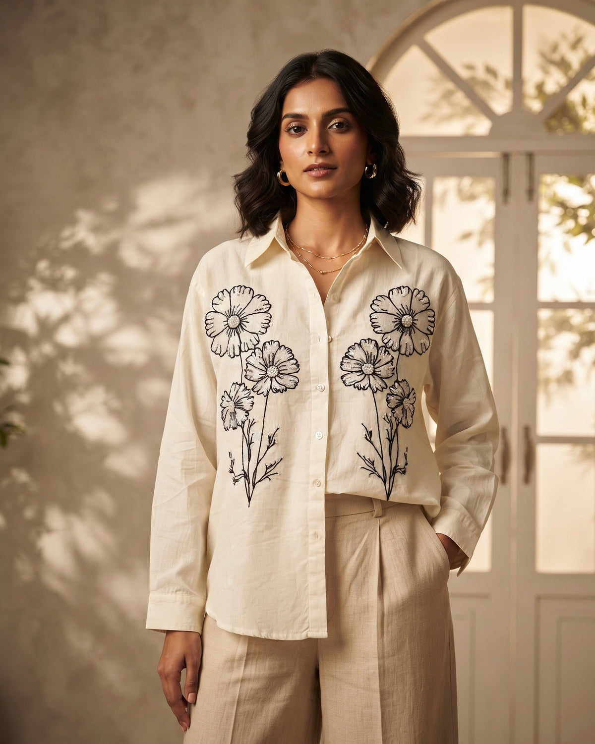 THE IVORY BLOSSOM EMBROIDERED SHIRT BESU INDIA