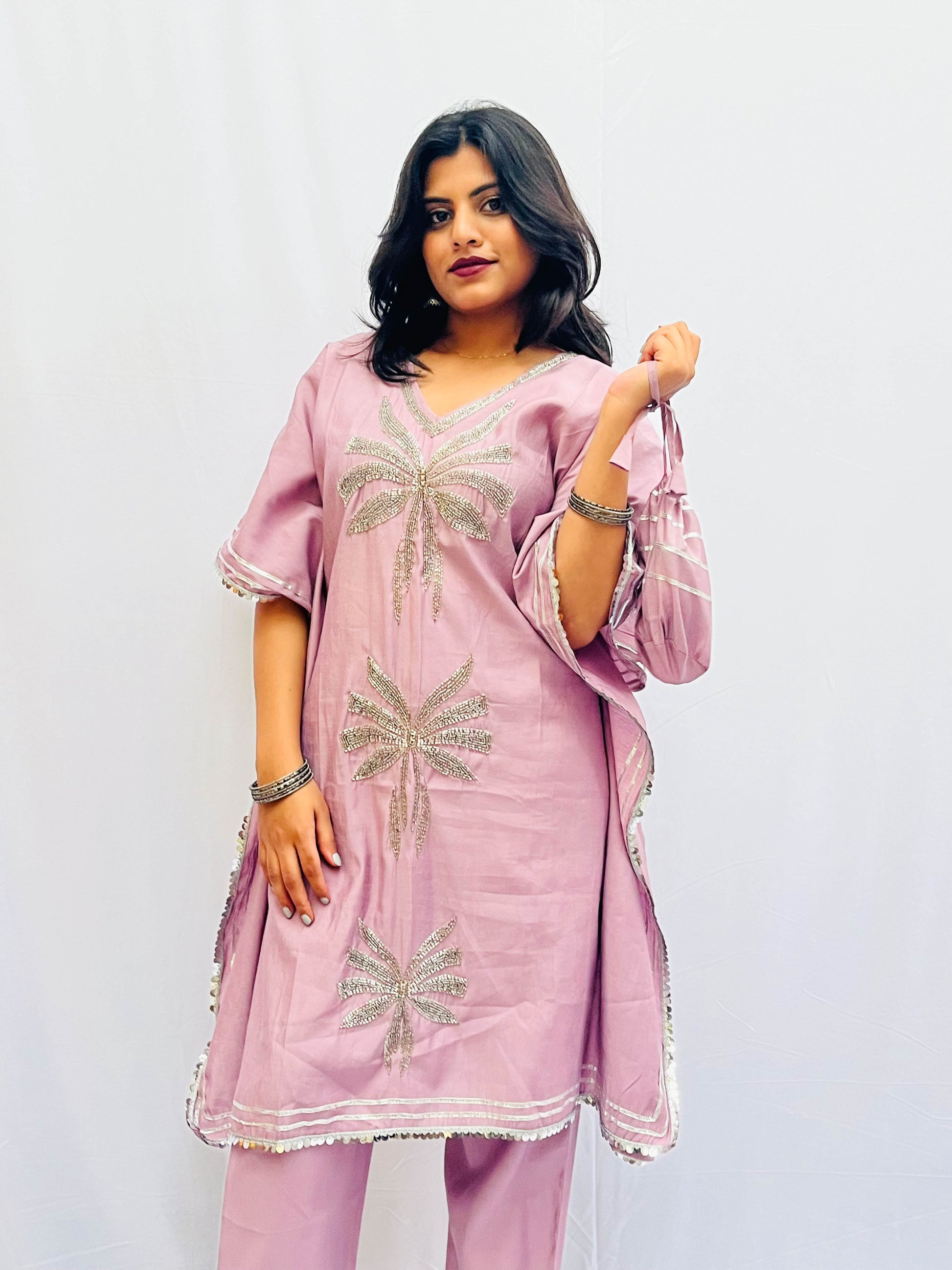 LAVENDER KHAFTAN SET WITH BAG BESU INDIA