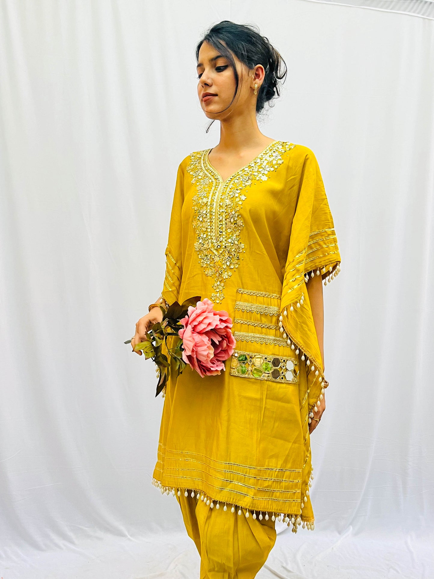 MUSTARD KHAFTAN WITH DOTHI PANTS BESU INDIA