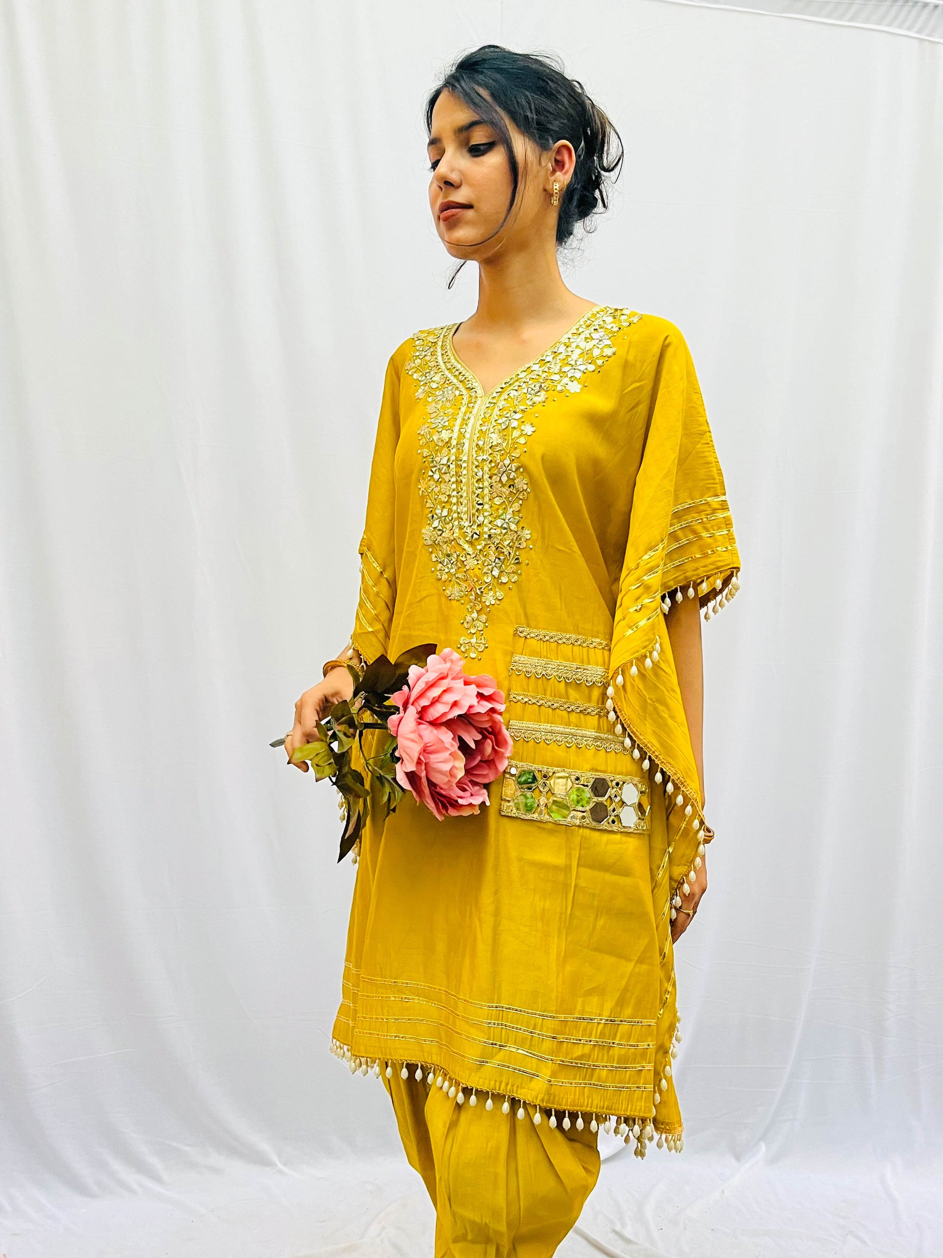 MUSTARD KHAFTAN WITH DOTHI PANTS BESU INDIA