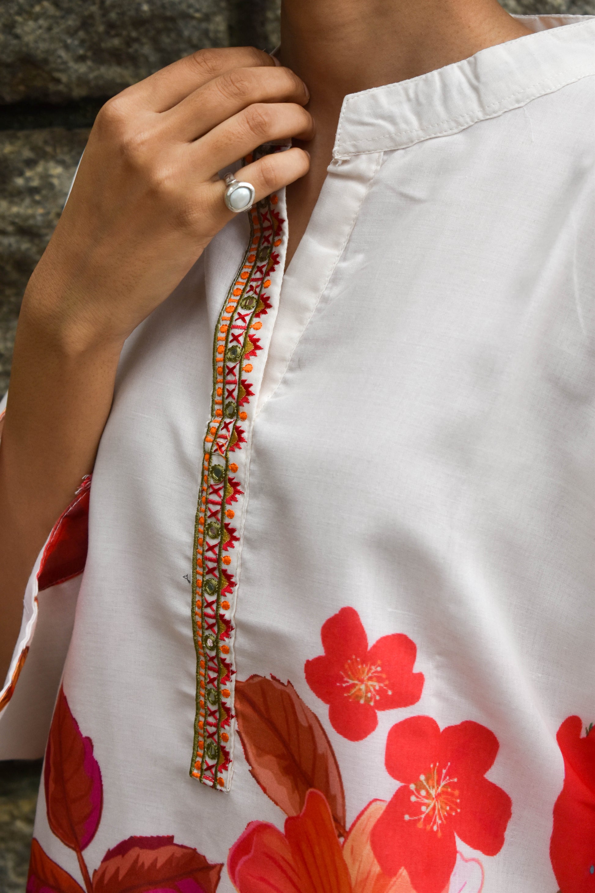 FLORAL PRINT CHINESE COLLAR COTTON KURTA SET BESU INDIA