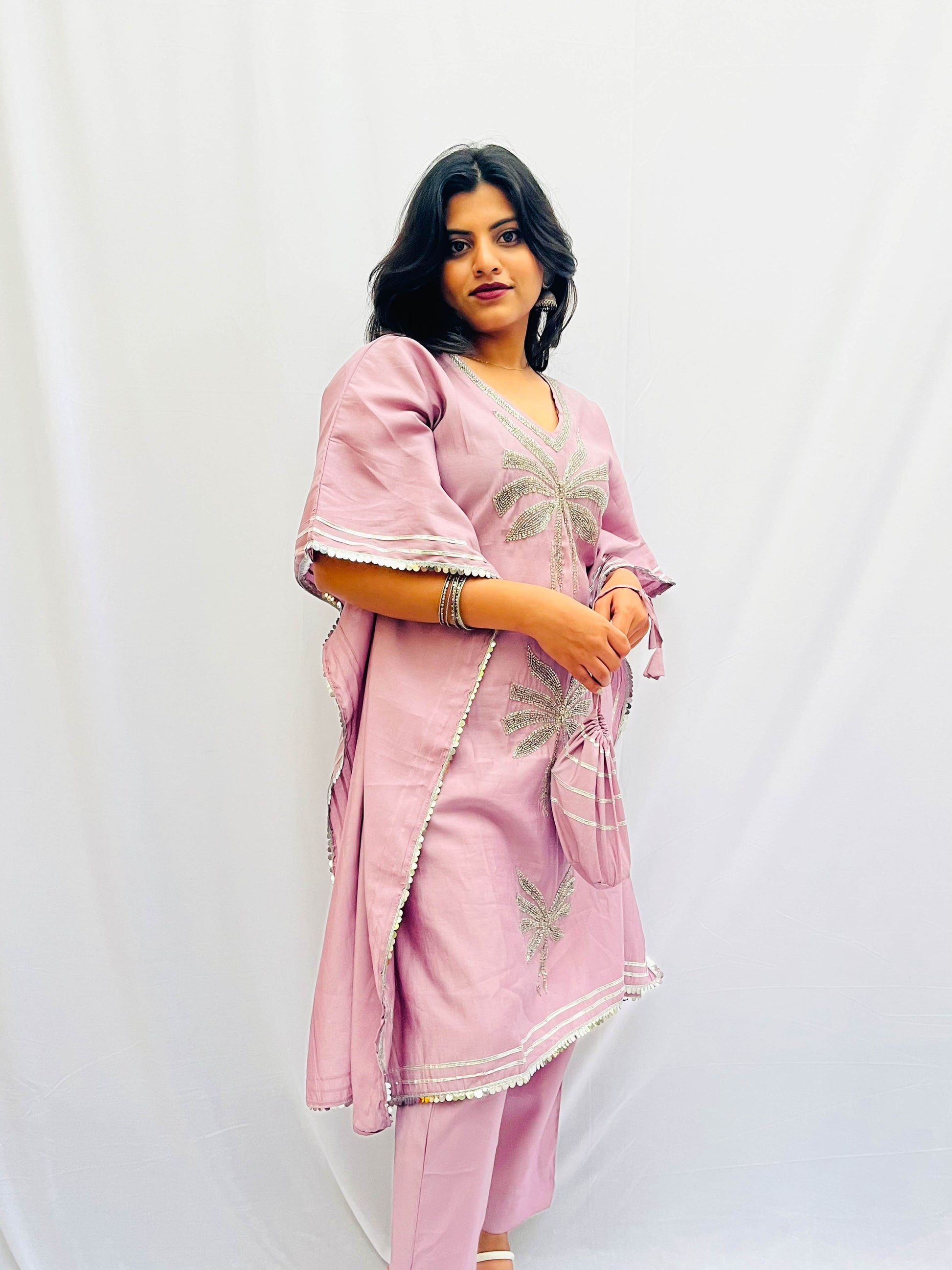 LAVENDER KHAFTAN SET WITH BAG BESU INDIA