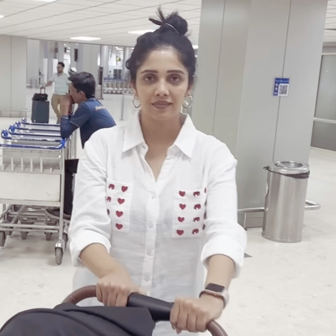 ACTOR MILANA NAGRAJ IN OUR HEART PRINT POCKET - SOFT COTTON SHIRT BESU INDIA