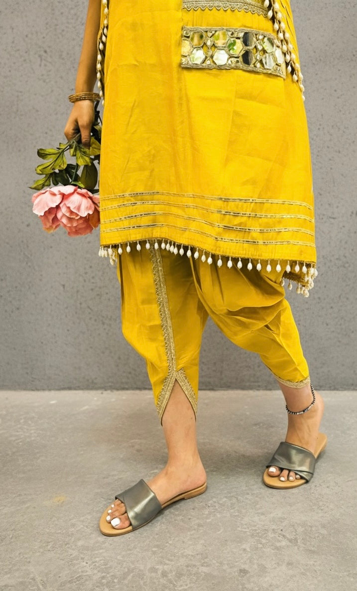 MUSTARD KHAFTAN WITH DOTHI PANTS BESU INDIA