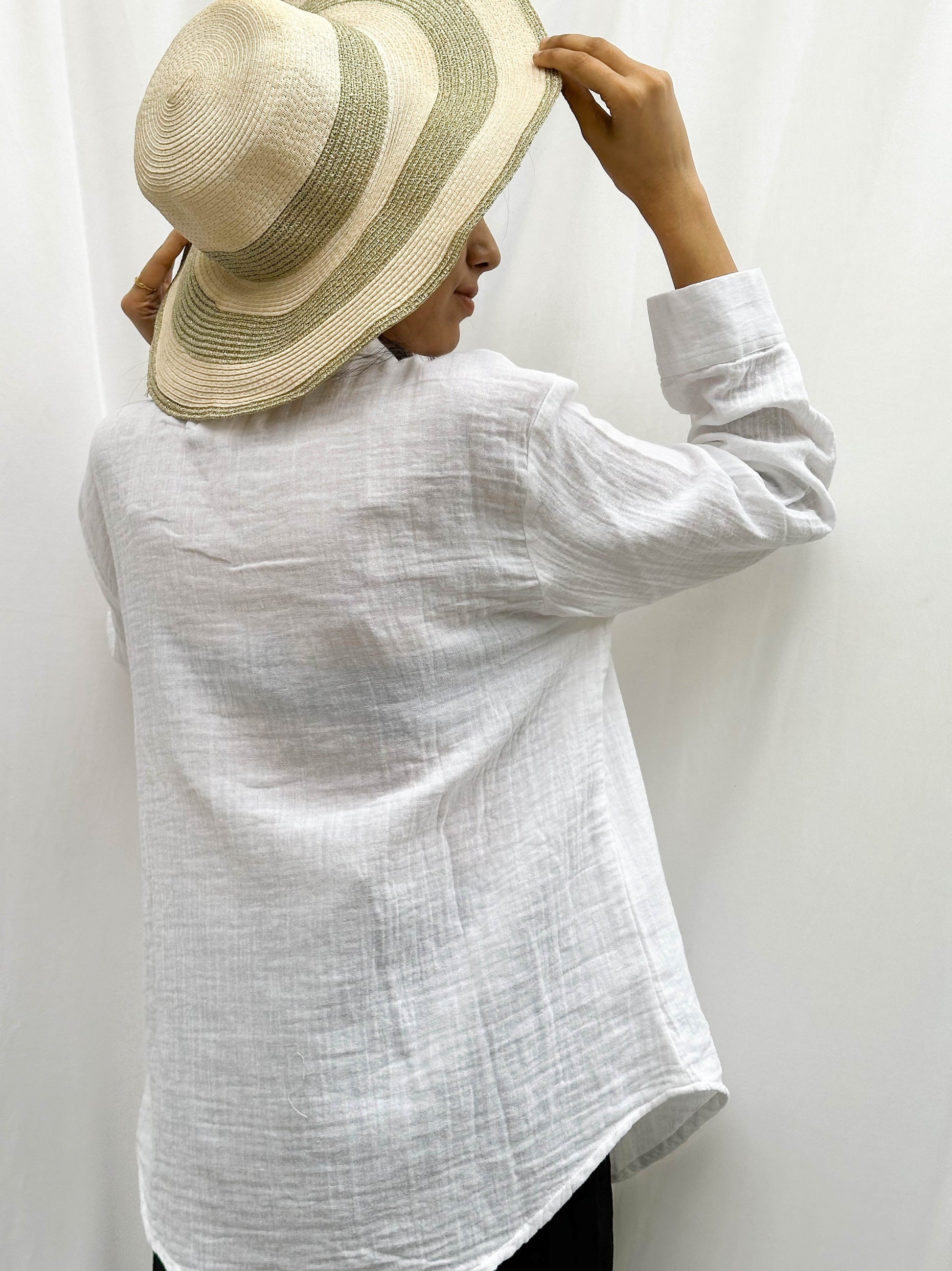 WHITE LINEN SHIRT WITH HEART PRINT POCKETS BESU INDIA
