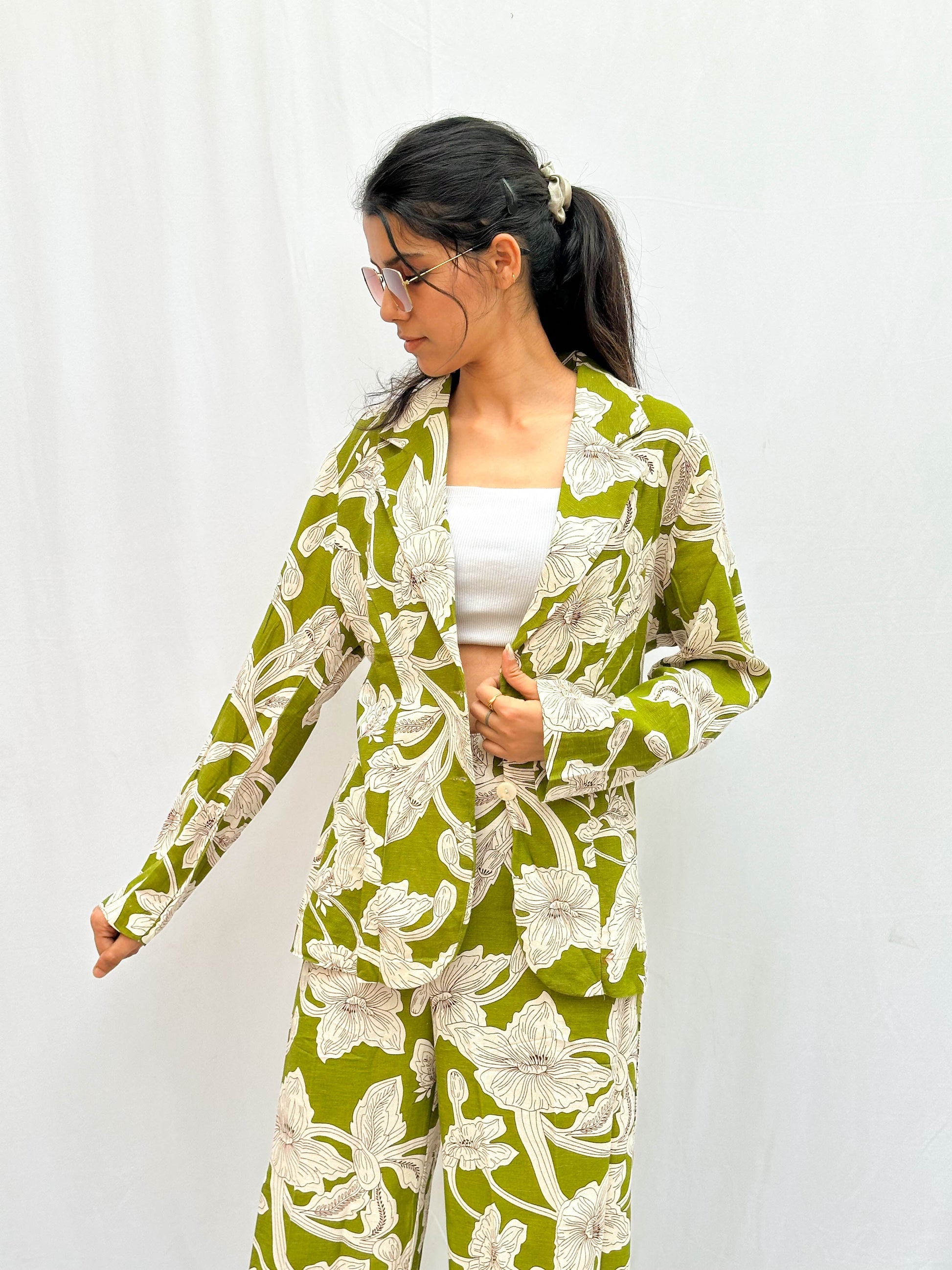 FLORAL PRINT COTTON BLAZER AND PANT SET BESU INDIA