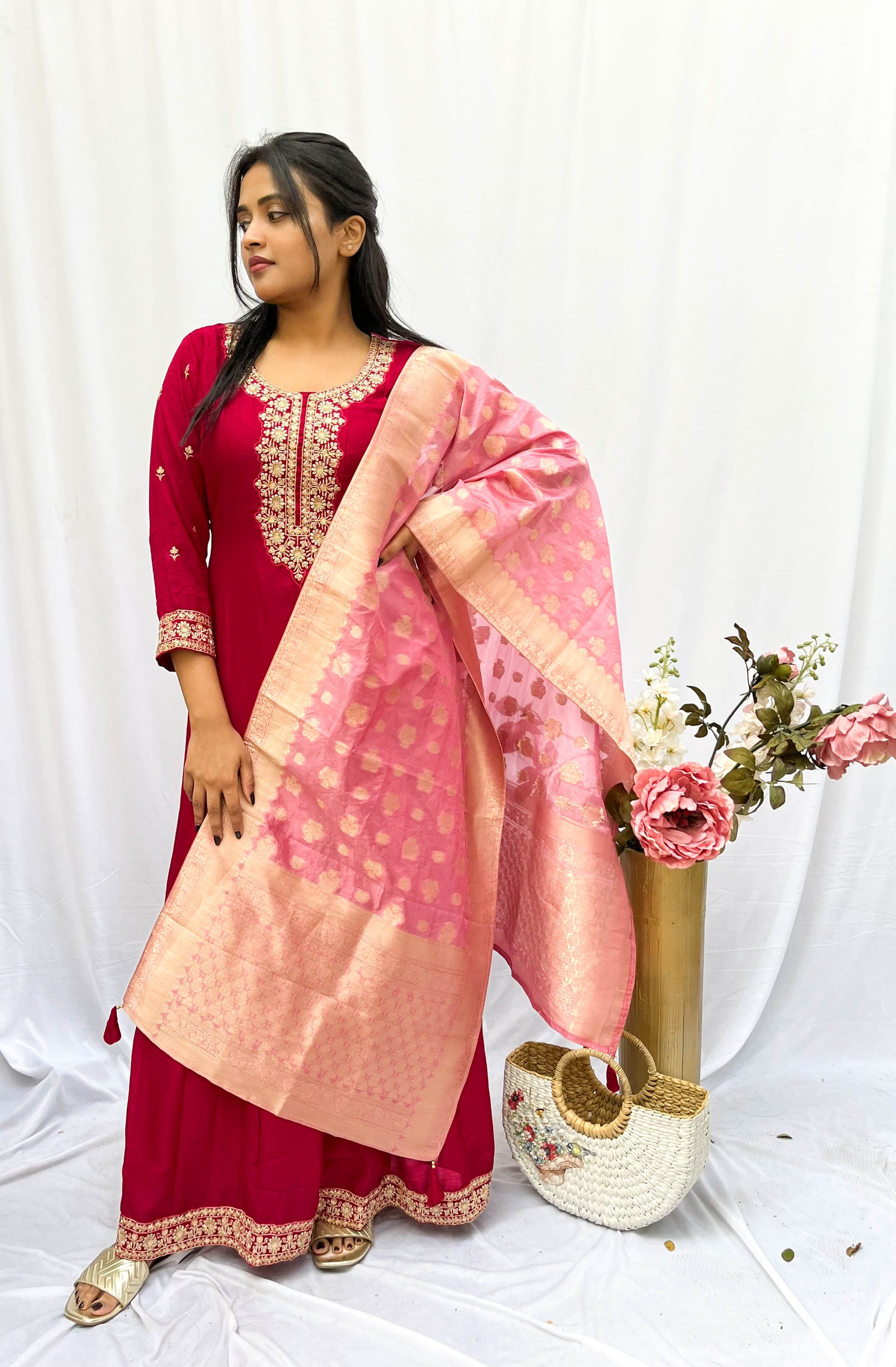 EMBROIDERED FULL LENGTH DRESS WITH DUPUTTA (no pants) BESU INDIA